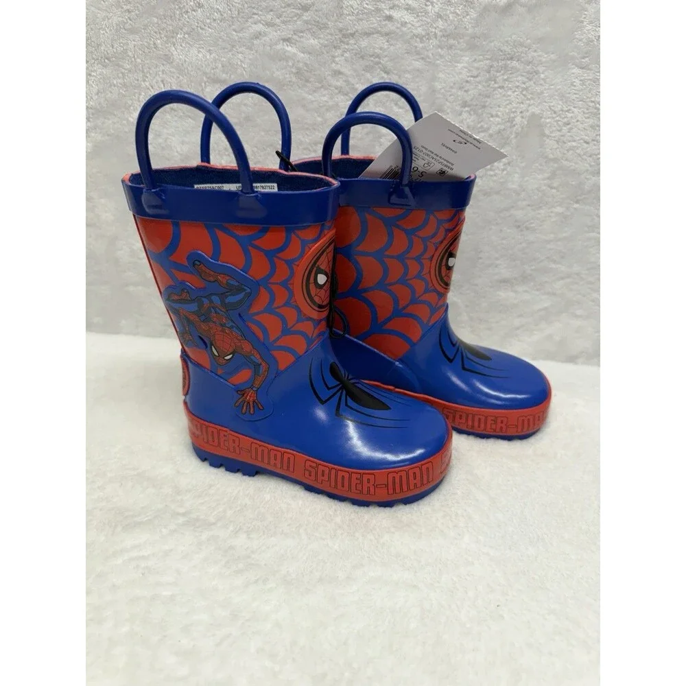 Spider-Man Rain Boots Kids Size 5 Waterproof Rubber Rain Boots Blue Red